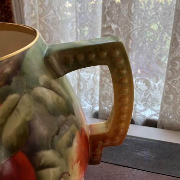 American Belleek Lemonade Beverage LG Pitcher & 4 Matched Mugs Apples Pattern - Picture 6 of 12